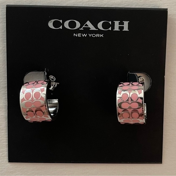 NWT Pink Coach Signature C Huggie Earrings - Picture 7 of 9